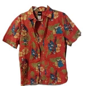 Star Wars Red Mandalorian Baby Yoda Hawaiian Button Shirt Men Size S